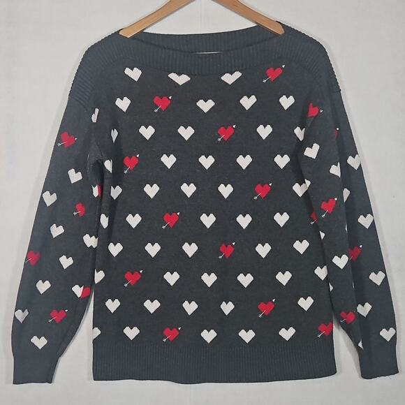 Ann Taylor Loft Heart Boatneck Grey Sweater - Picture 1 of 7